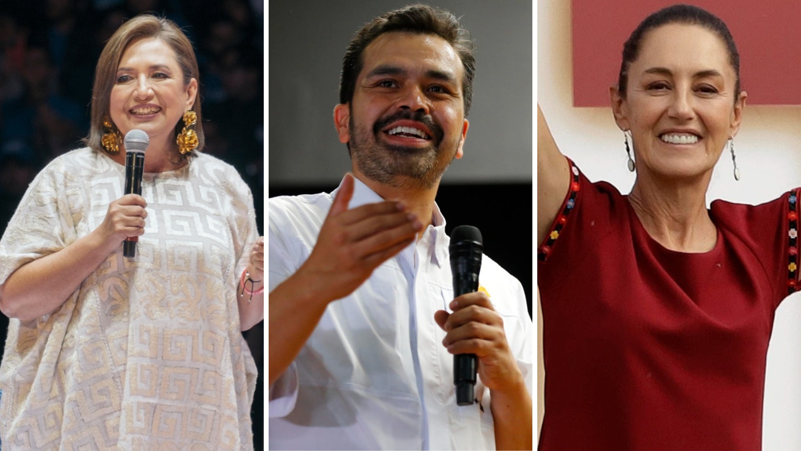Xóchitl Gálvez, Jorge Álvarez Máynez y Claudia Sheinbaum, aspirantes a la presidencia de México. (Foto: Internet)