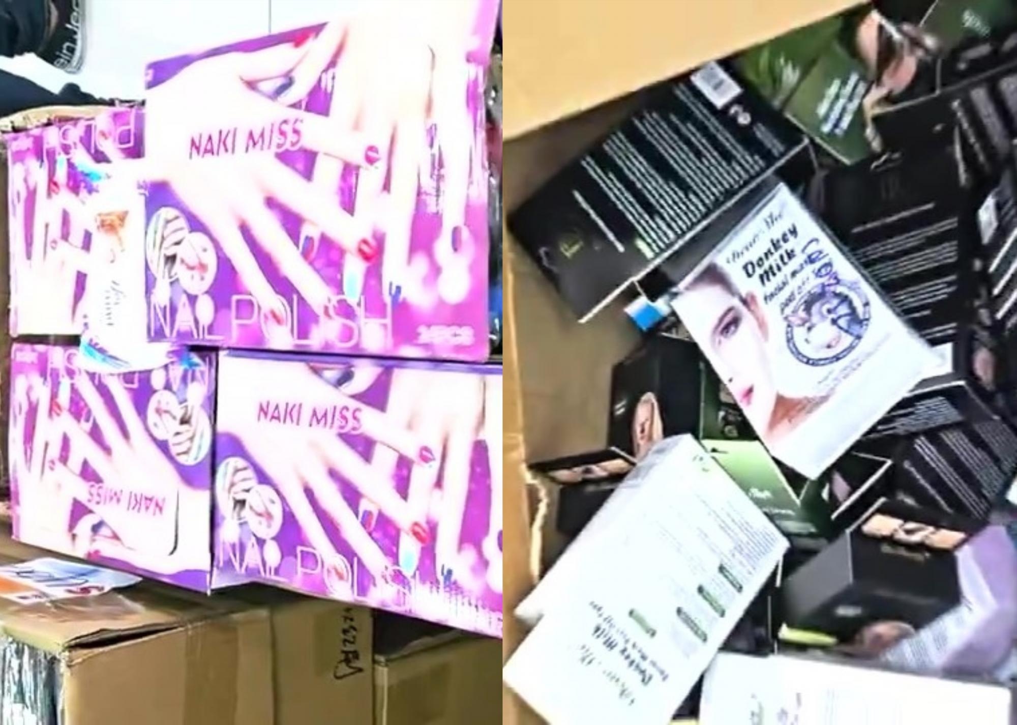 Fotos de productos cosméticos que fueron decomisados por Arcsa en la Bahía de Guayaquil. (Arcsa)