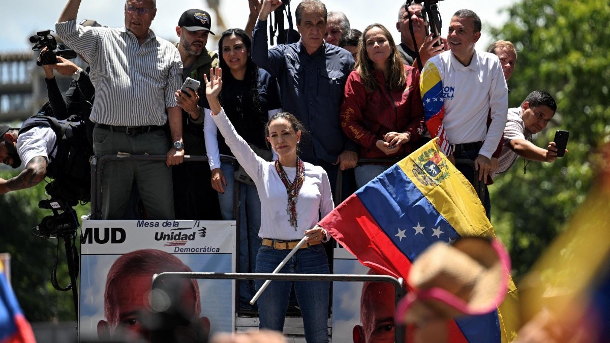 María Corina Machado llegó a la protesta que convocó para el 3 de agosto. (AFP)