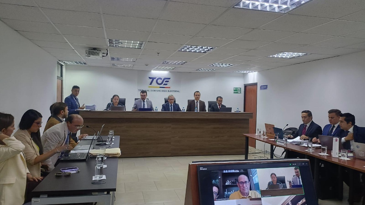 Audiencia de pruebas y alegatos por presunta infracción electoral en contra de la Liga Azul. (Juan Pinchao/Ecuavisa)