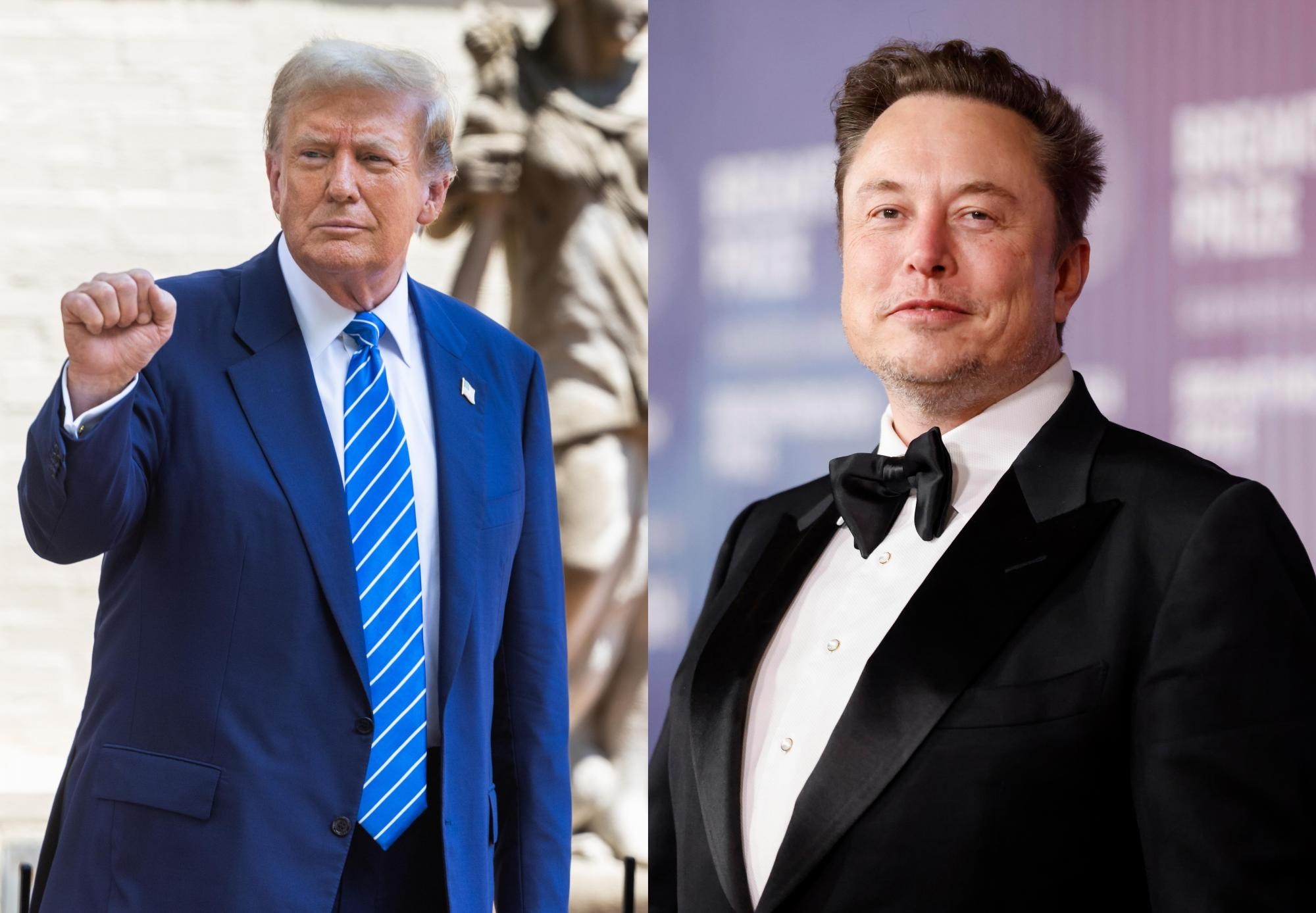 Combo de fotografías de archivo del expresidente y actual candidato republicano a las elecciones presidenciales de Estados Unidos, Donald Trump  y el magnate y propietario de la red social X, Elon Musk. (EFE)