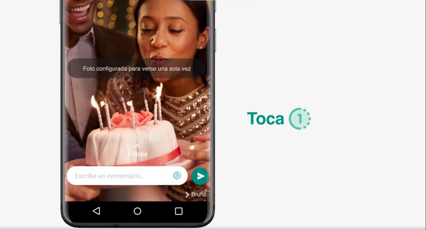 Captura de fotografía configurada para visualización única. (Centro de ayuda WhatsApp)