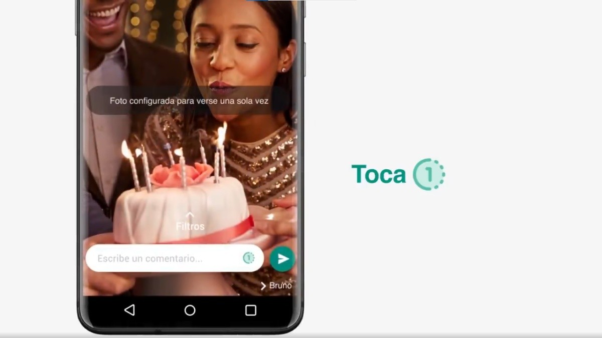 Captura de fotografía configurada para visualización única. (Centro de ayuda WhatsApp)