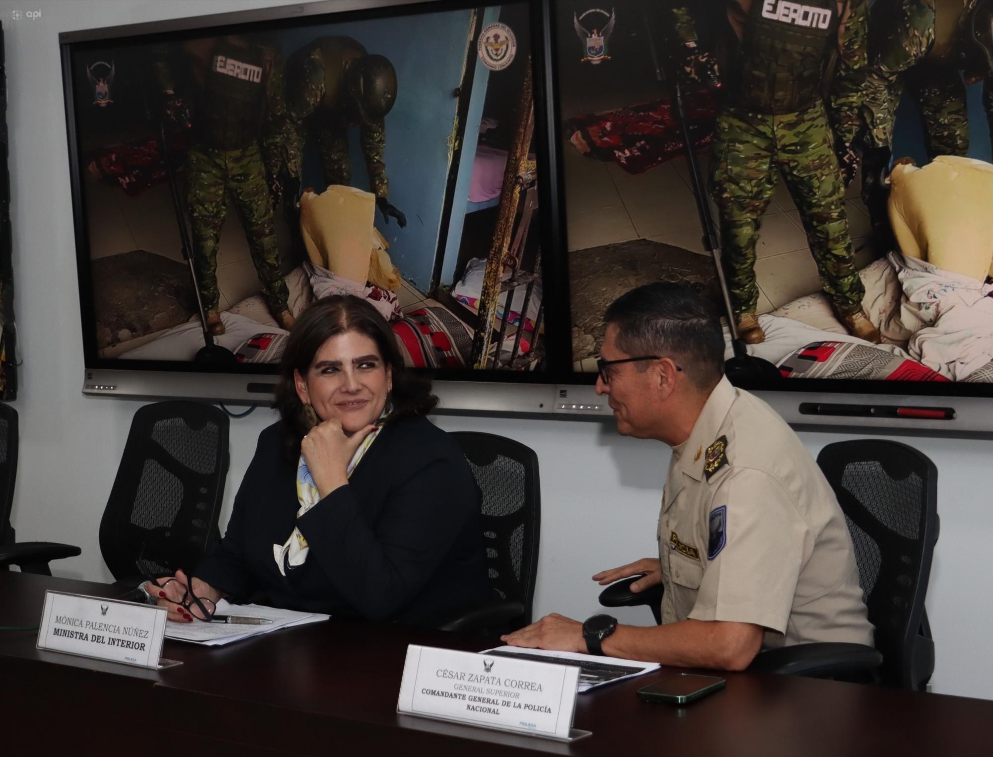 Mónica Palencia, ministra del Interior, en una rueda de prensa del Bloque de Seguridad del 3 de junio. (API)