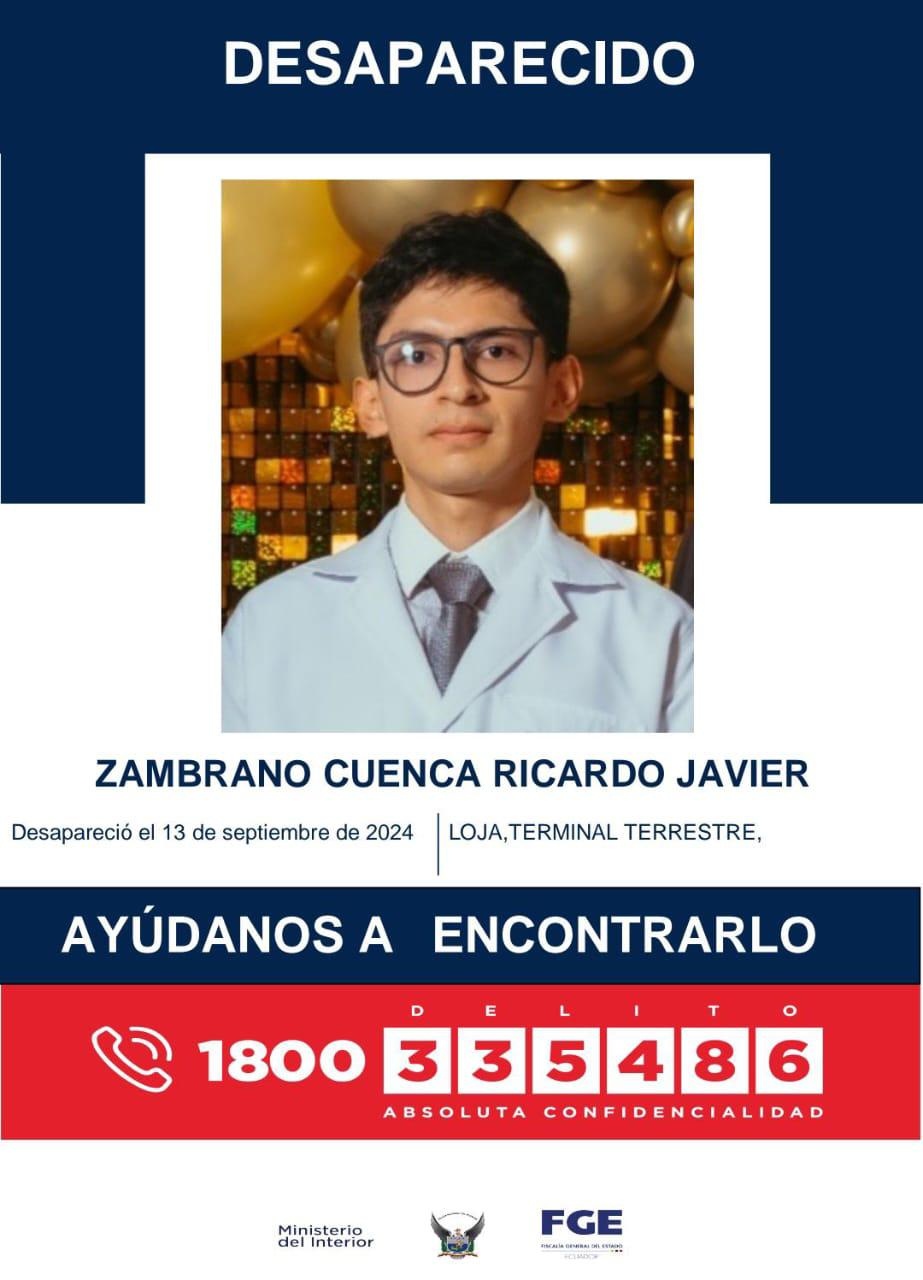 La imagen del joven desaparecido en Loja. (Cortesía)