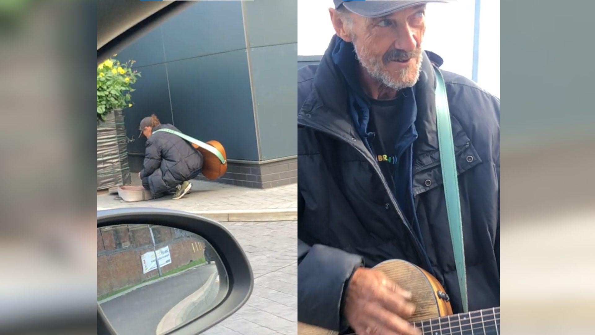 Capturas del video viral del músico callejero, John Metcalfe. (Tiktok: @steflynn748)