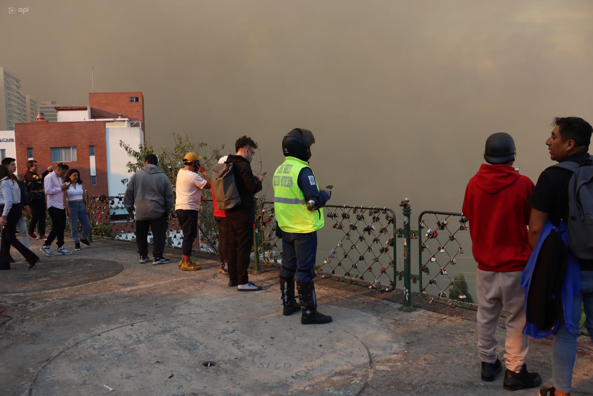 Incendio forestal visto desde el sector de Guápulo. (API)