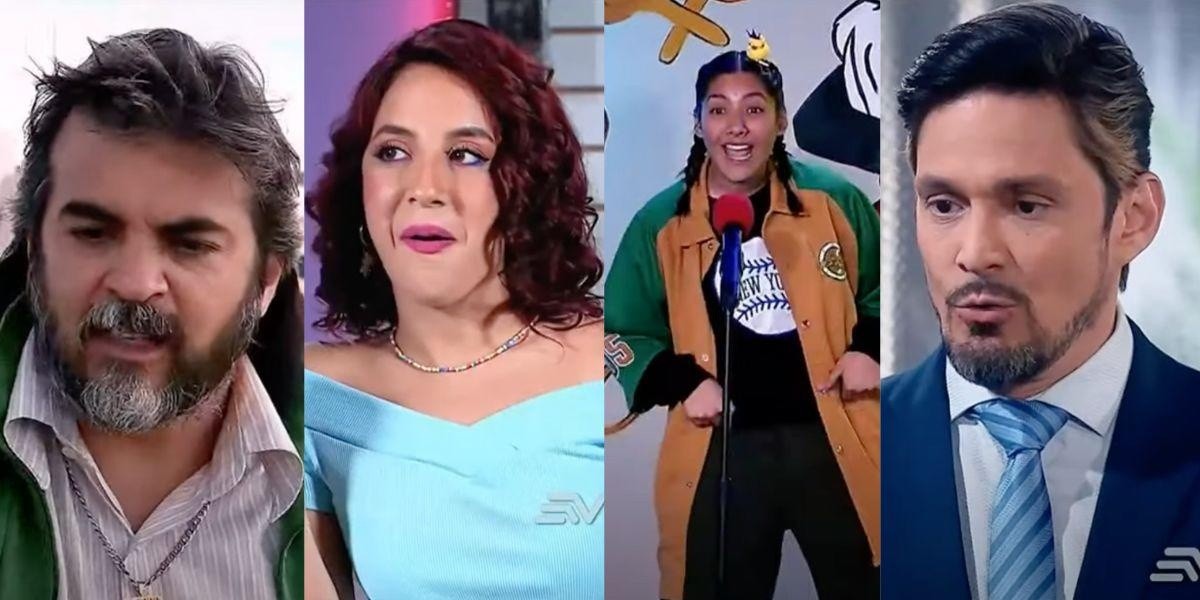 Capturas de pantalla del primer capítulo de Los García. Diego Spotorno, Viviana Salame, Gilliam Mieles y Frank Bonilla, de derecha a izquierda. (ECUAVISA)