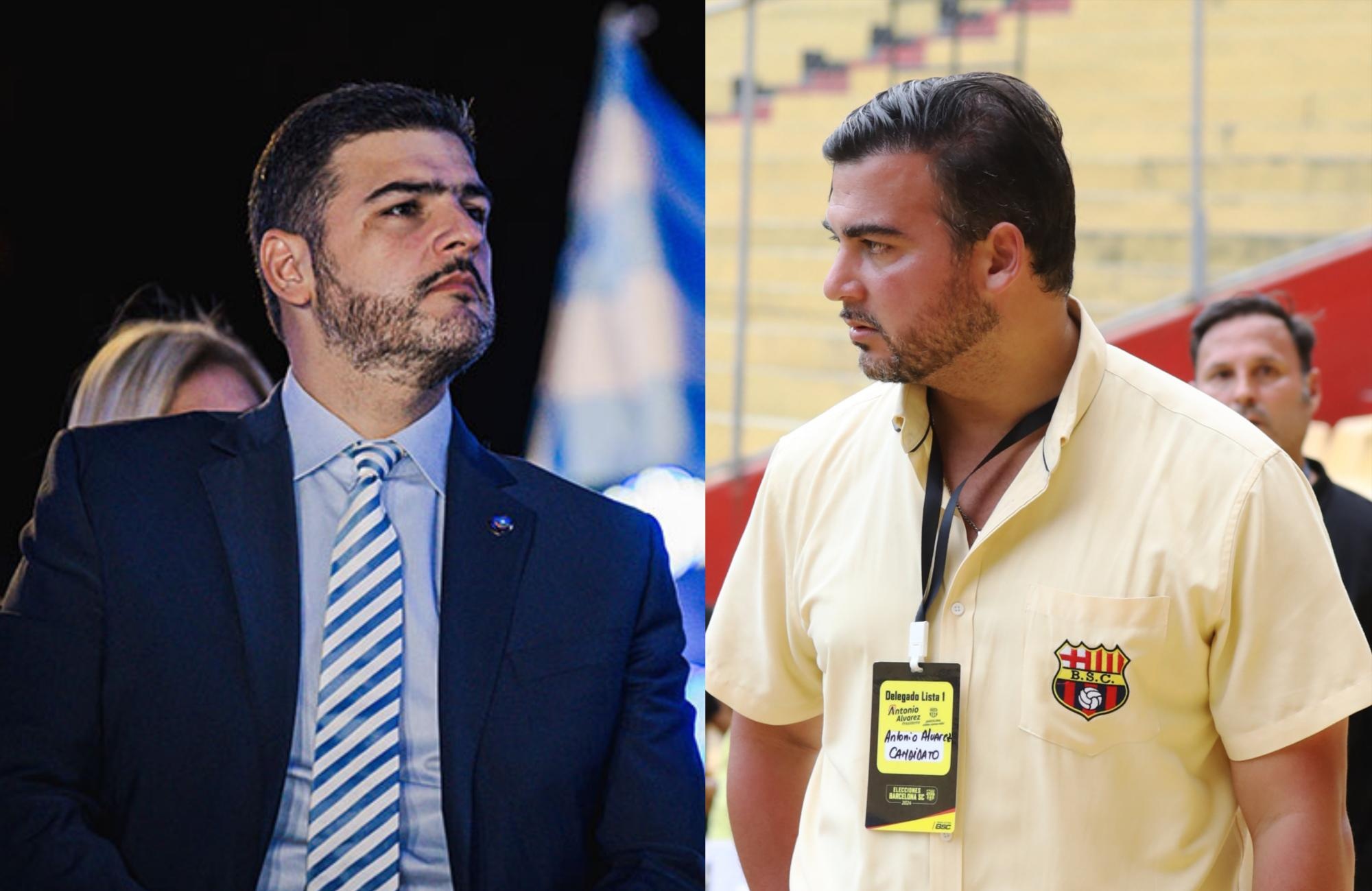 Imagen de Aquiles Álvarez y Antonio Álvarez, alcalde de Guayaquil y presidente de Barcelona SC, respectivamente. (Municipio de Guayaquil/API)