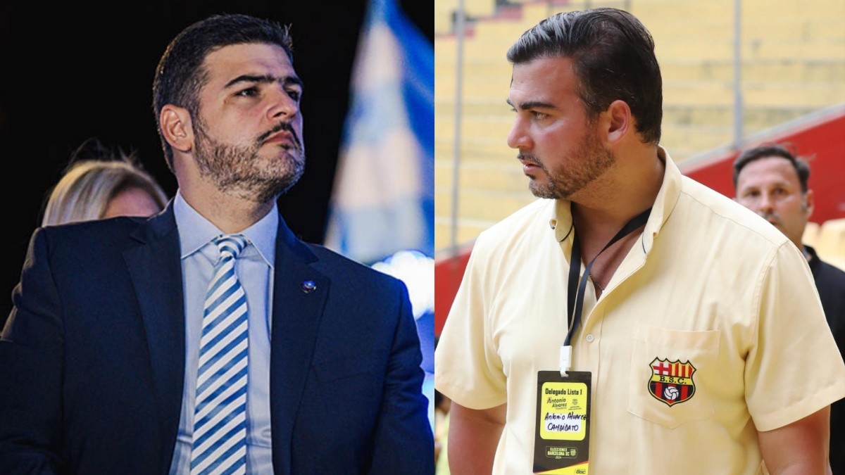 Imagen de Aquiles Álvarez y Antonio Álvarez, alcalde de Guayaquil y presidente de Barcelona SC, respectivamente. (Municipio de Guayaquil/API)