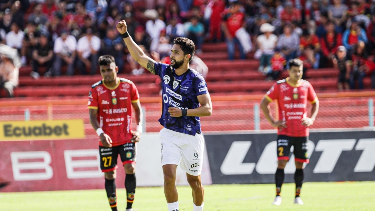 Jeison Medina celebra su gol con Independiente del Valle ante Deportivo Cuenca por la fecha 11 de la Liga Pro (API)