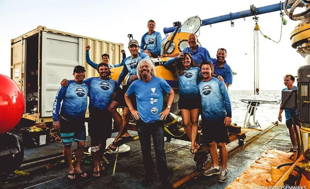 La expedición al fondo del Gran Agujero Azul estuvo liderada por Richard Branson y Fabien Cousteau (Internet)