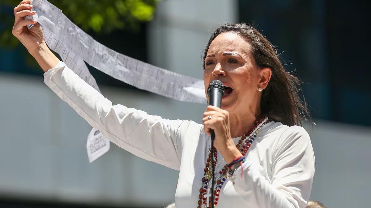 María Corina Machado, durante una protesta en Caracas, el pasado 28 de agosto. (Cristian Hernandez (AP))