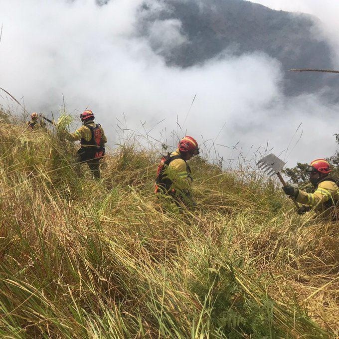 Imagen referencial de los trabajos para sofocar incendios en Azuay. (Bomberos Quito)