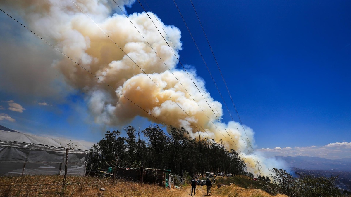 Fotografía referencial de un incendio forestal en el Cerro Auki, en Quito (Ecuador). (José Jácome / EFE)