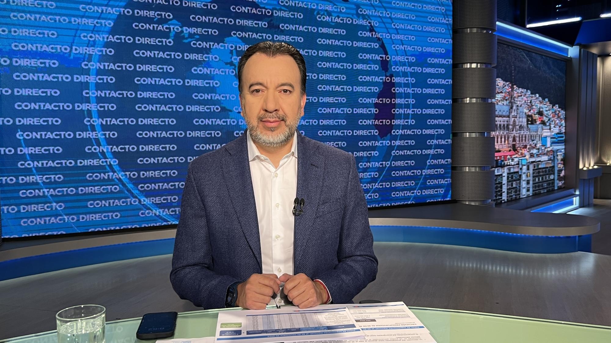 El alcalde de Quito, Pabel Muñoz, durante una entrevista en Contacto Directo. (Ecuavisa)