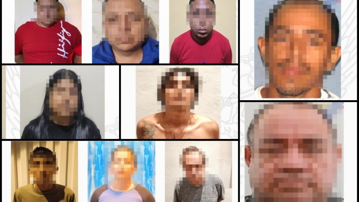 Imagen de 10 de los 14 detenidos del grupo delictivo Los Águilas. (Policía Nacional)