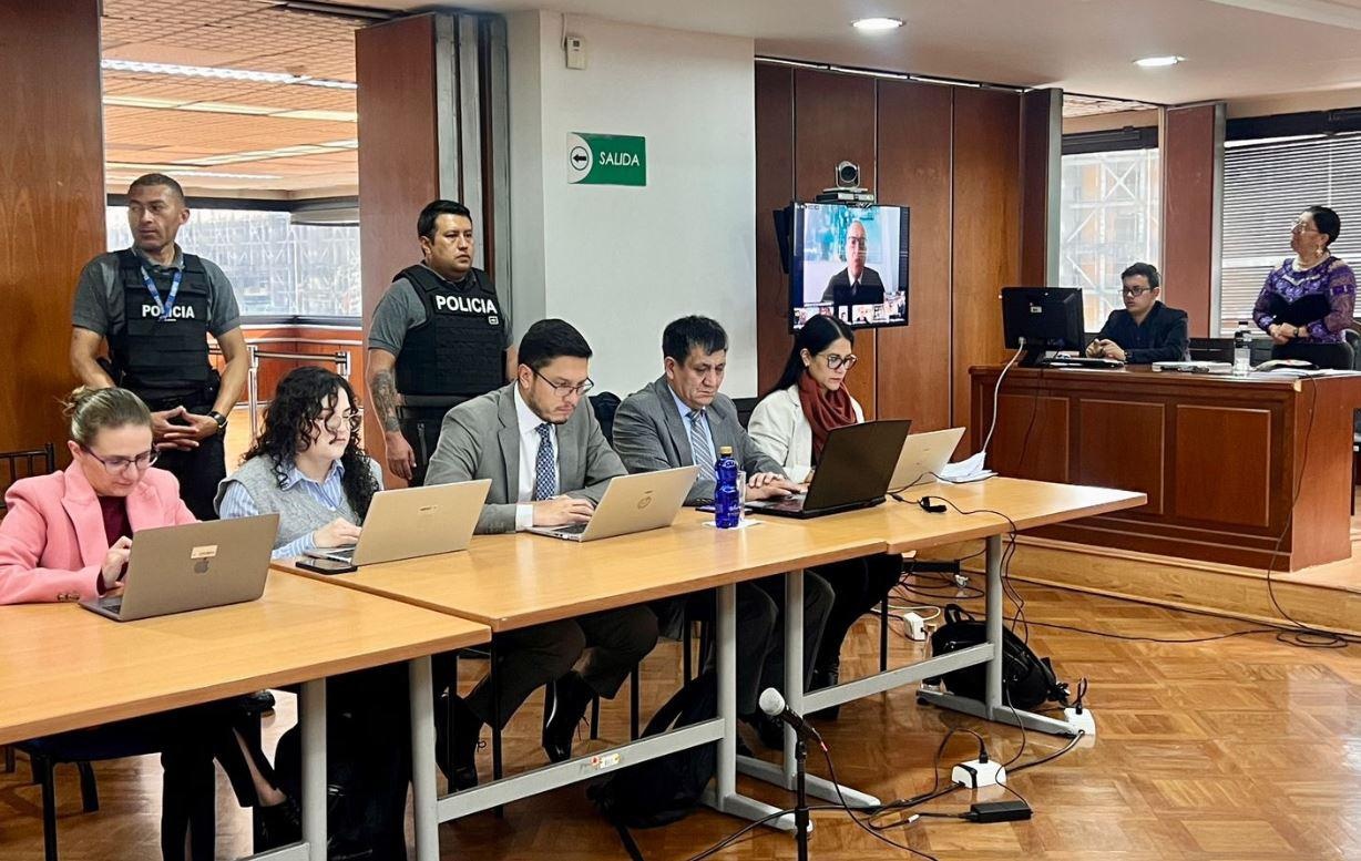 Fiscalía durante la audiencia de revisión de medidas cautelares de tres procesados. (Corte Nacional de Justicia)