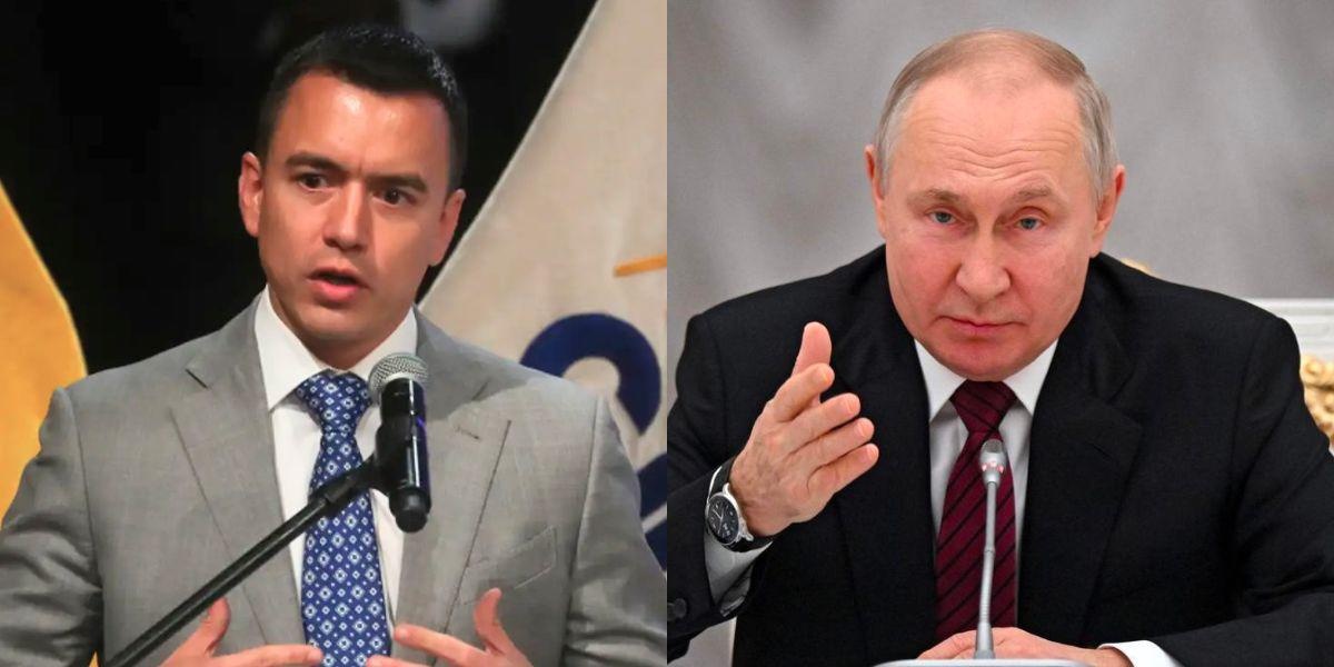 Daniel Noboa, presidente de Ecuador, y Vladímir Putin, presidente de Rusia. (Composición)
