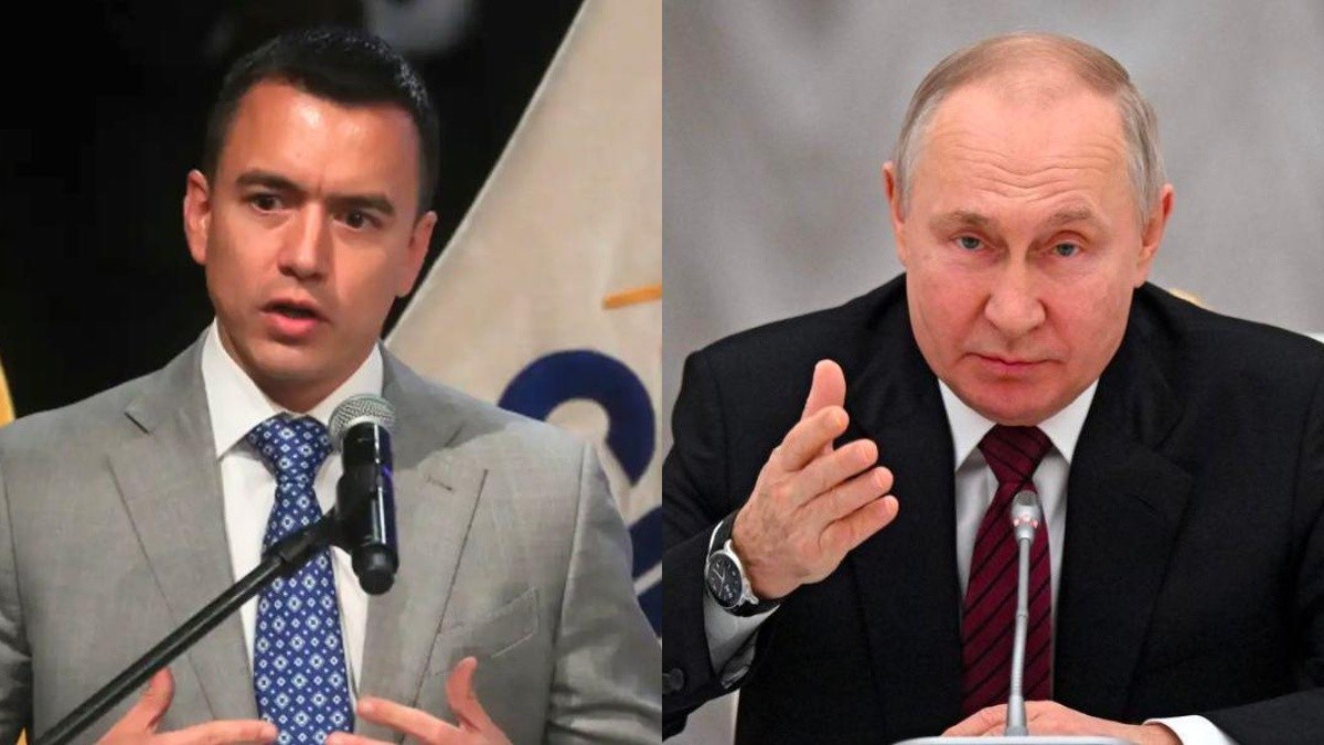 Daniel Noboa, presidente de Ecuador, y Vladímir Putin, presidente de Rusia. (Composición)