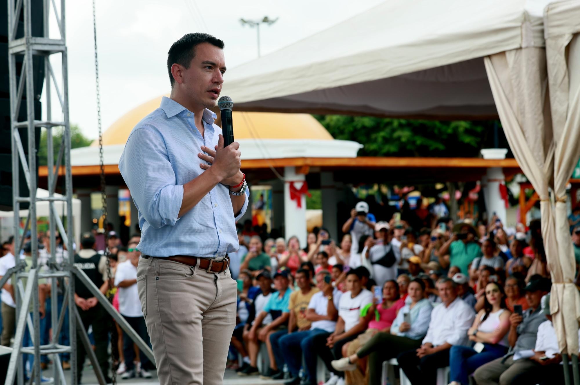 Daniel Noboa durante un evento en Portoviejo, Manabí, el 26 de diciembre. (Flickr Presidencia)