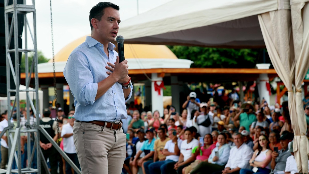 Daniel Noboa durante un evento en Portoviejo, Manabí, el 26 de diciembre. (Flickr Presidencia)