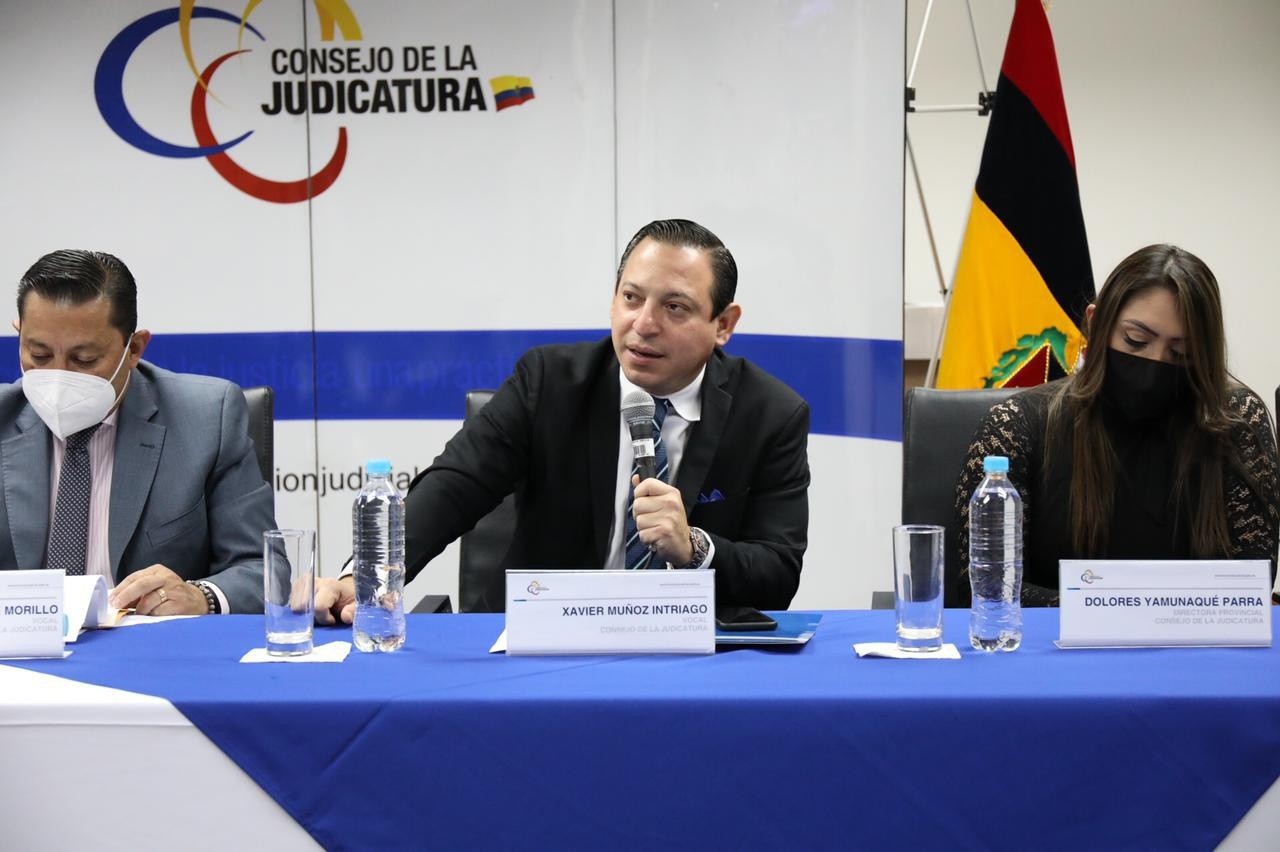 Imagen de Xavier Muñoz,  ahora exvocal del Consejo de la Judicatura, en una rueda de prensa realizada en 2021. (Consejo de la Judicatura)