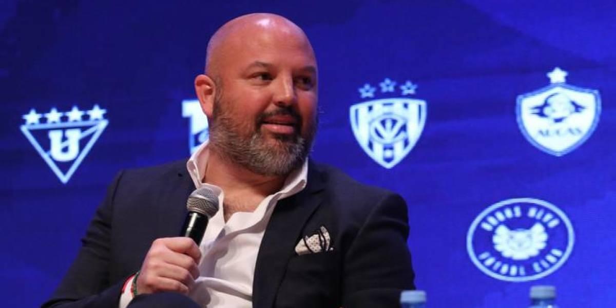 Presidente de Liga Pro, Miguel Ángel Loor, en rueda de prensa (Liga Pro)