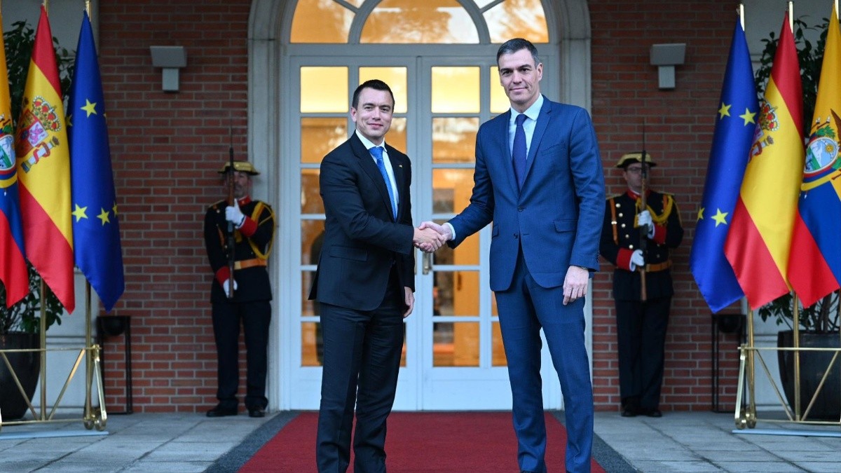 Daniel Noboa se reunió con el presidente Español, Pedro Sánchez. (Cuenta X Pedro Sánchez)