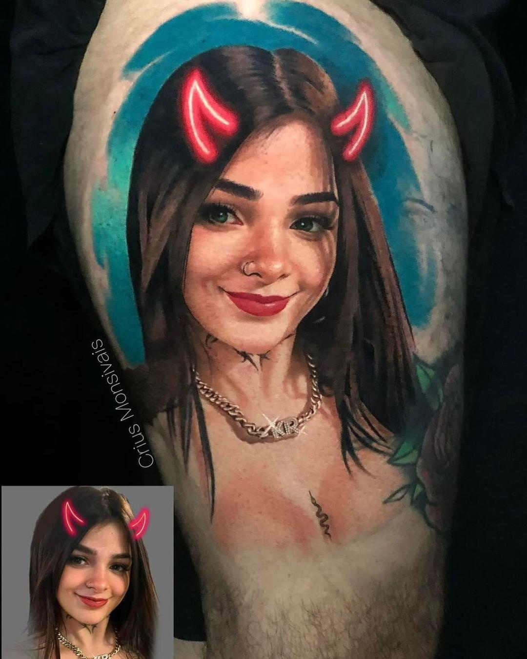 Imagen difundida en redes sociales del tatuaje ganador con el rostro de Karely Ruiz. (RRSS)