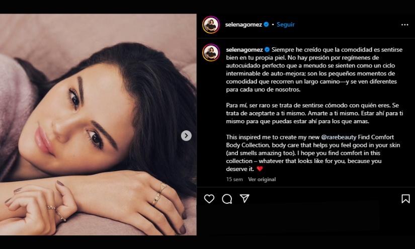 Post sobre amor propio de Selena Gomez. (RRSS)